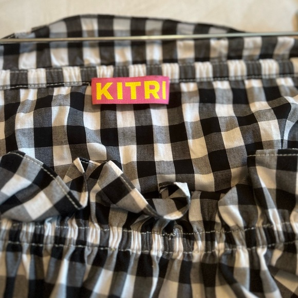 KITRI from Shopbop off-the-shoulder, black + white, gingham, tiered midi-dress. - Picture 6 of 8